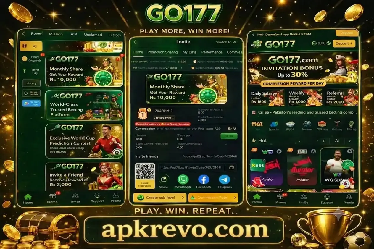 GO177 online betting platform interface showing monthly rewards, invite bonuses up to 30%, and popular games like Aviator.